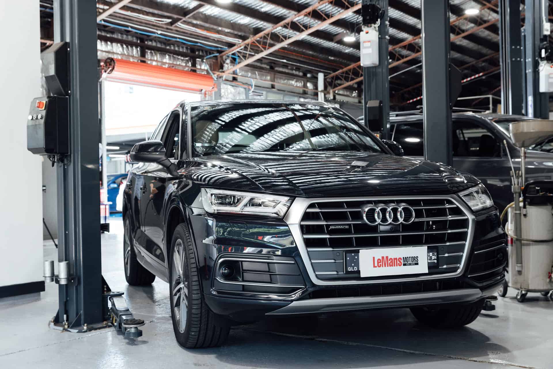 An Audi in the workshop ready to be serviced