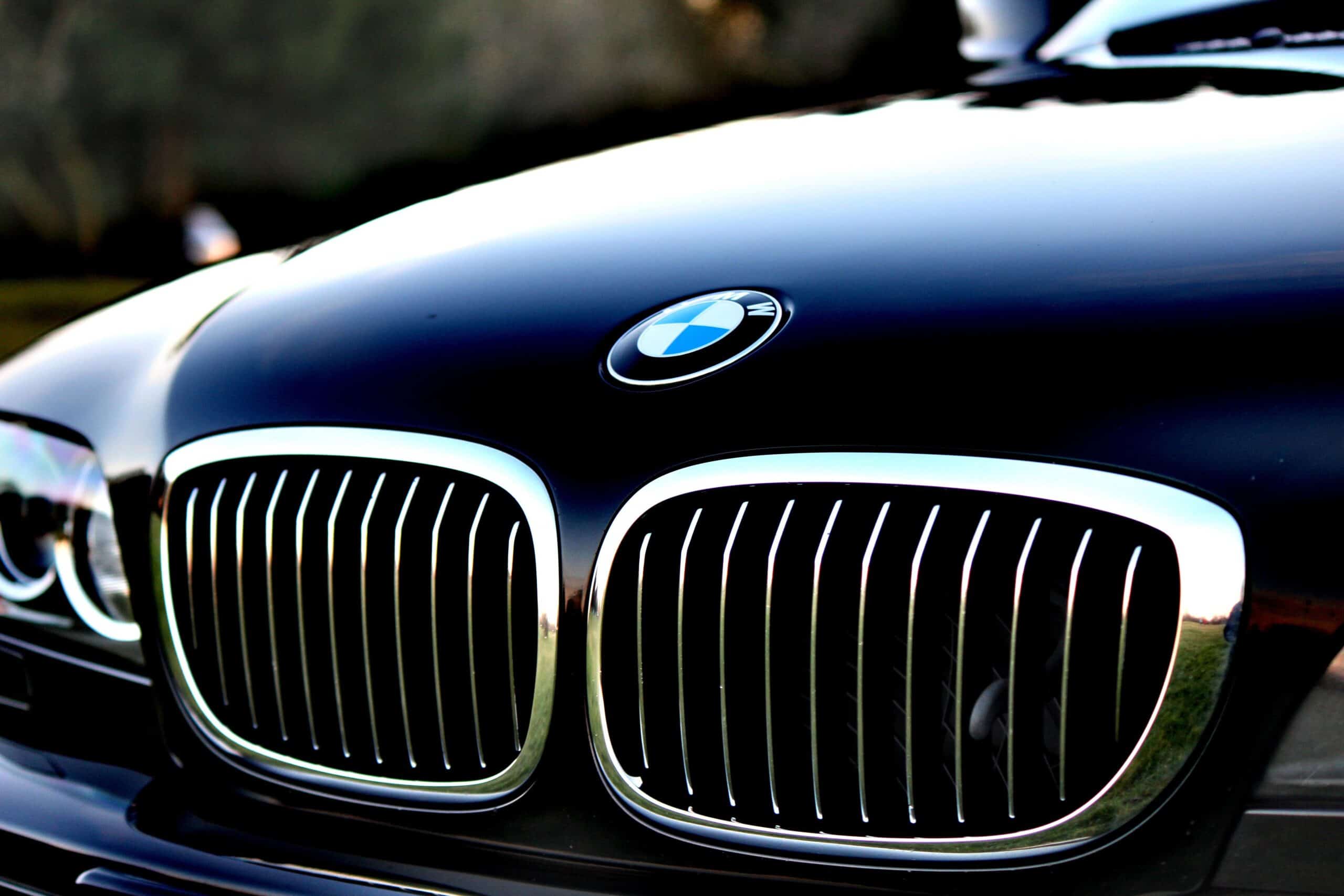 The front grill of a black BMW car